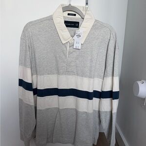 Abercrombie & Fitch Gray and Navy Casual Button Down Shirt